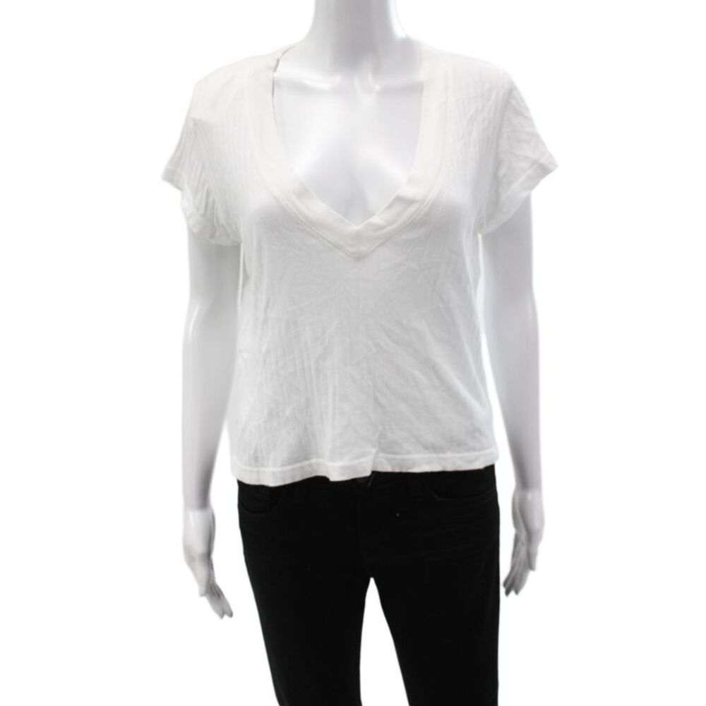 Perfect White Tee Women Basic V-Neck White T-Shirt Short Sleeve Size S